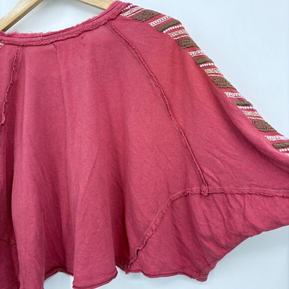 Free People Embroidered Long Sleeve Cropped Henley, Size Medium, Raw Hem Boho - Picture 7 of 11